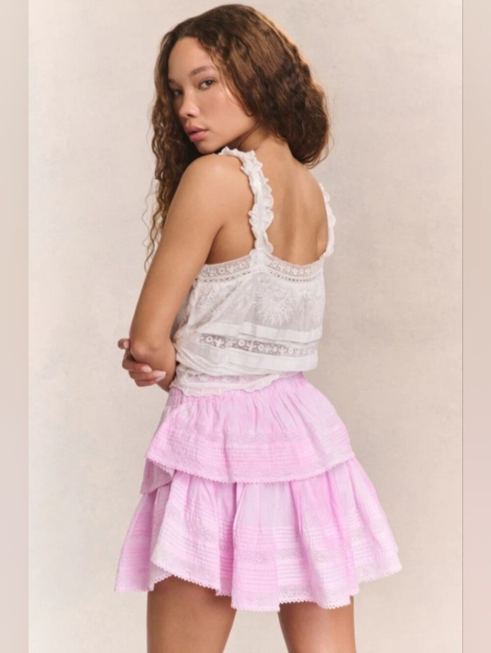 LoveShackFancy Pink Ruffled Mini Skirt Size XS Love Shack Fancy